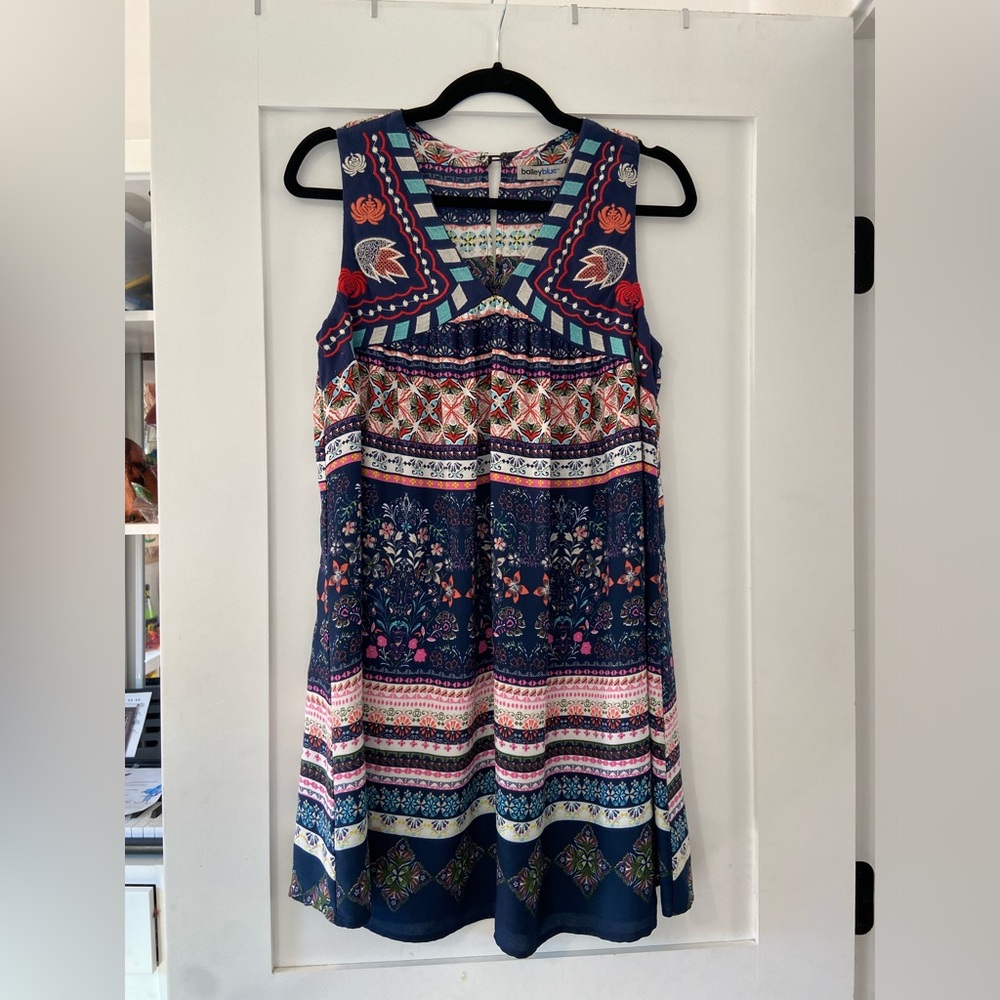 Bailey Blue Dress with Embroidery Detail